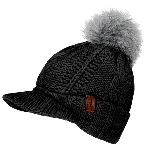 WEROR WEROR-446.1 Women's Knitted Hat - Bobble Hat with Peak