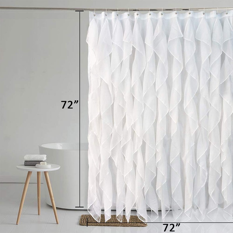 Reisen White Ruffle Shower Curtain Fabric / Cloth Farmhouse Bathroom