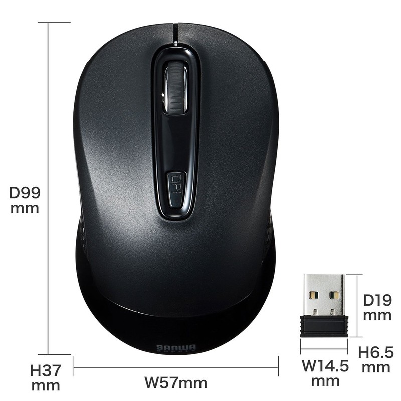 サンワサプライ ワイヤレスマウス 無線 USB A接続(2.4GHz) 中型 3ボタン ブルーLED 左右対称形 ブラック