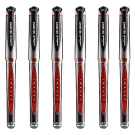 Uni Ball Red Capped (UM-153S) Gel Impact Rollerball Pen Ball Point Pens Broad 1mm Nib Tip 0.6mm Line Width Ink (Pack Of 6)
