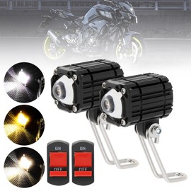 Windance Motorcycle Auxiliary Spotlight Fog Light, 32W Yellow White 4 Mode Super Bright LED Driving Light with Switch, 6500K 9V-85V (Black)