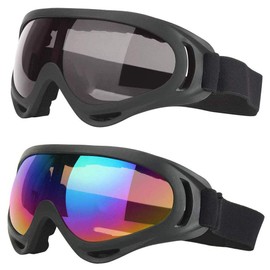Lepidi Pack of 2 Ski Goggles, Snow Goggles for Skiing, UV Protection, Anti-Fog, Adjustable Wind Protection, UV Protection, PC Ski Goggles for Daily Leisure, Skiing, Surfing (Colourful, Grey)