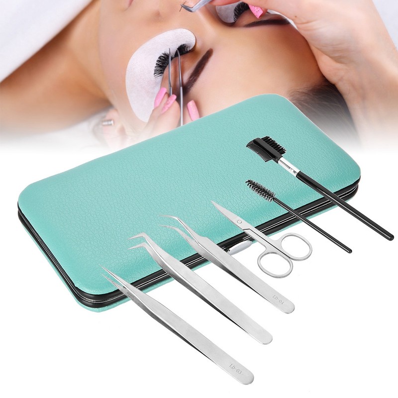 6pcs / Set Professional Eyelashes Extension Tool Kit Tweezers Scissors