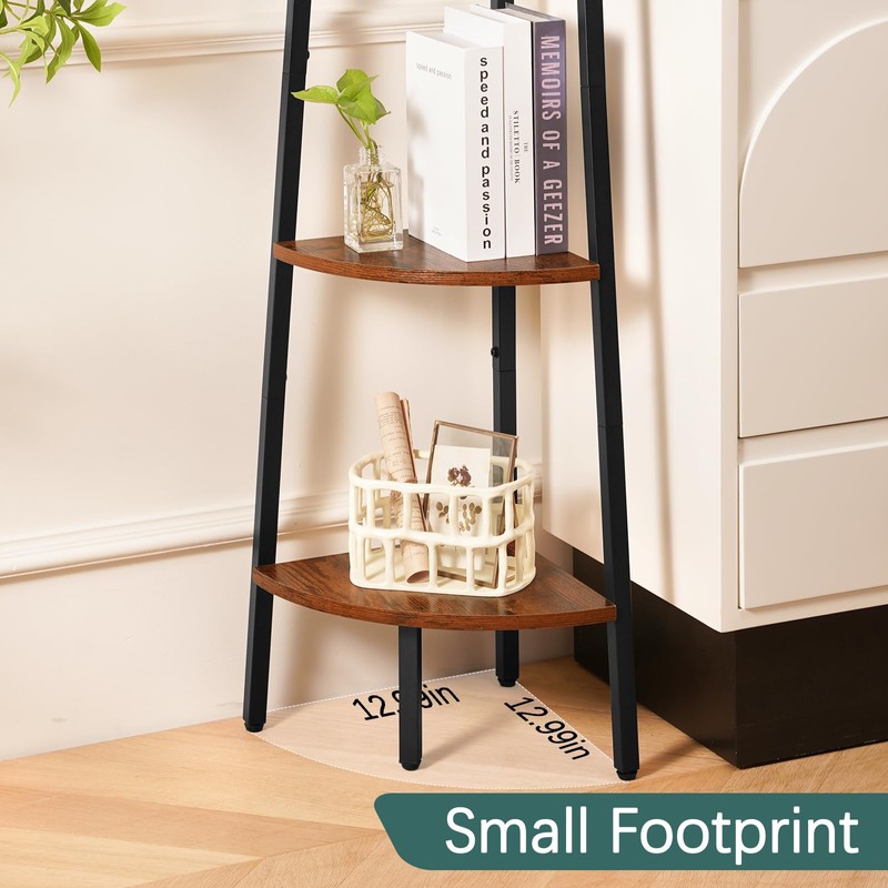Yoobure 4-Tier Corner Bookshelf with Metal Frame - Ladder Display