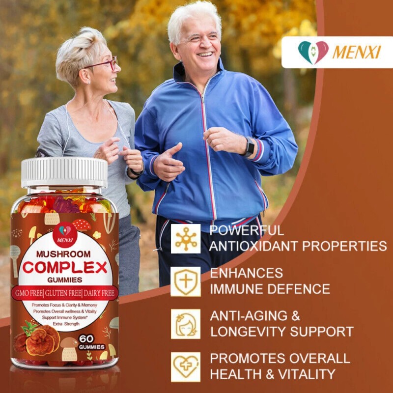 MENXI Mushroom Extract Complex Gummies Lions Mane Chaga Reishi Focus