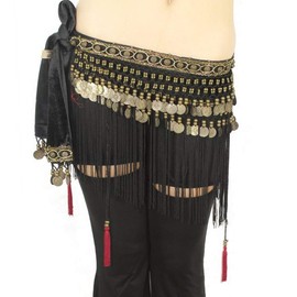 Baisdan Belly Dance Hip Scarf, Tribal Belly Dance Belt Skirt with Tassel Fringe Coins Flannel Shawl Wraps Belts for Women and Girls Black L