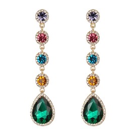 BriLove Wedding Bridal Dangle Earrings for Women Elegant Rhinestone Crystal Teardrop Chandelier Multicolor Gold-tone