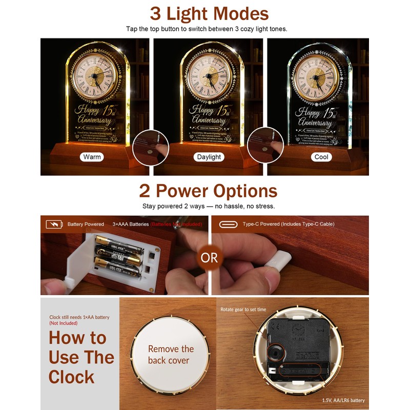 15th Wedding Anniversary Crystal Clock Gifts