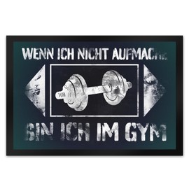 "Wenn ich Nicht aufmache Bin ich im Gym Doormat XL in 40 x 60 cm with Dumbbell Funny Doormat with Saying as a Gift for Bodybuilders and Athletes Who One Piece Gym
