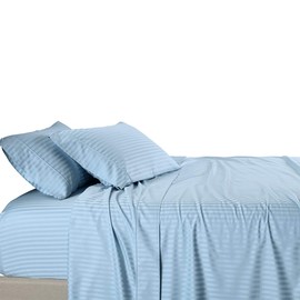 Royal Tradition Damask Striped 600-Thread-Count, 100-Percent Cotton Split-King 5PC Sheets Set for Adjustable Beds, Blue
