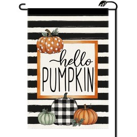 Hello Pumpkin Fall Garden Flag 12x18 Inch Vertical Double Sided Seasonal Autumn Thanksgiving Welcome Small Flags Farmhouse Outside Decoration For Yard (ONLY FLAG) QJ75