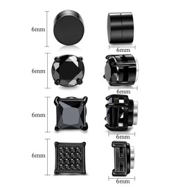 APMGONT Magnetic Stud Earrings, 4 Pairs 6 mm Stainless Steel Non-Piercing Clip On Earrings Non Piercing CZ Hypoallergenic Magnetic Earrings for Men Women, Stainless Steel