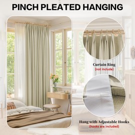 HUTO 100 W x 84 L inch Pinch Pleat Total Blackout Drape Faux Linen Drape with Tieback Waterproof Curtain Panel for Living Room Bedroom Meeting Room Theater Patio Door (1 Panel, Beige)