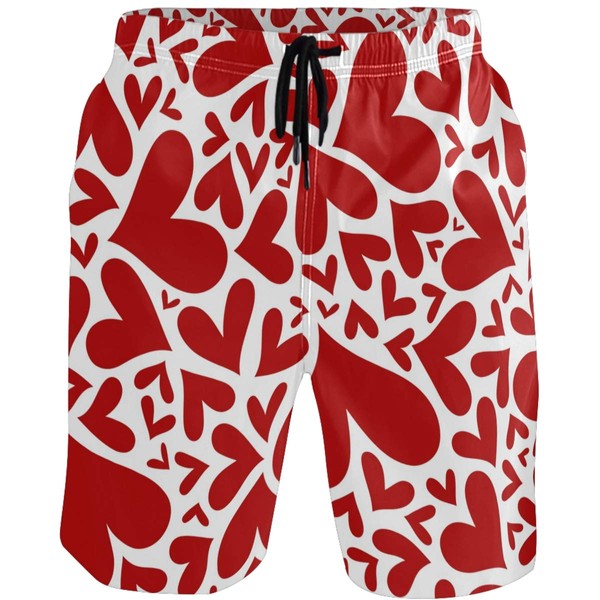 visesunny Red Heart Men's Beach Short Swim Trunks Sports Running