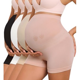 Y25D Maternity Shapewear for Under Dresses Seamless Pregnancy Shorts Over The Bump Maternity Underwear Belly Support Panties 4-Pack