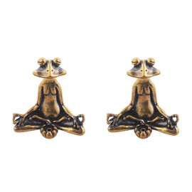 FAYZSOWSR 2PCS Frog Figurine Meditating Frog Solid Brass Frog Figurines Yoga Zen Decor Collectible Brass Animal Figurines Small Decorations for Table Tops, Windowsills, Shelves