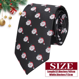 Bskifnn Christmas Tie for Men Christmas Pattern Tie for Wedding Party Christmas Holiday (Black/Santa)