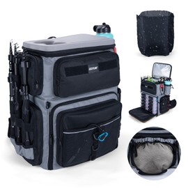 Goture Fishing Backpack with Cooler, 66L 600D Tackle Backpack with 3 Rod Holders, EVA Cover, Helmet Holder, Rain Cover, Saltwater Large Fishing Bag for Camping Hiking, Gear Storage Bag, Gifts for Men