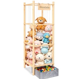 Stuffed Animal Storage with Extra Storage, Wooden Plushies Storage Holder Extra Large Capacity Stuffed Animals Zoo Organizer for Toddler Rooms, Playrooms & Bedrooms
