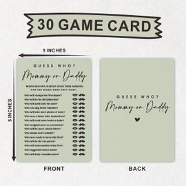 Guess Who? Game Cards For Baby Shower Game & Activity - 5"X7" Mommy Or Daddy Moss Green Double-Sided Fill In Style Game Cards, Gender Reveal Game - Baby Shower Party Favors (Pack Of 30)-B04