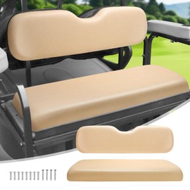 Roykaw Golf Cart Rear Flip Seat Cushions Compatible with EZGO, Club Car, Yamaha, Include Backrest and Seat Bottom - Buff