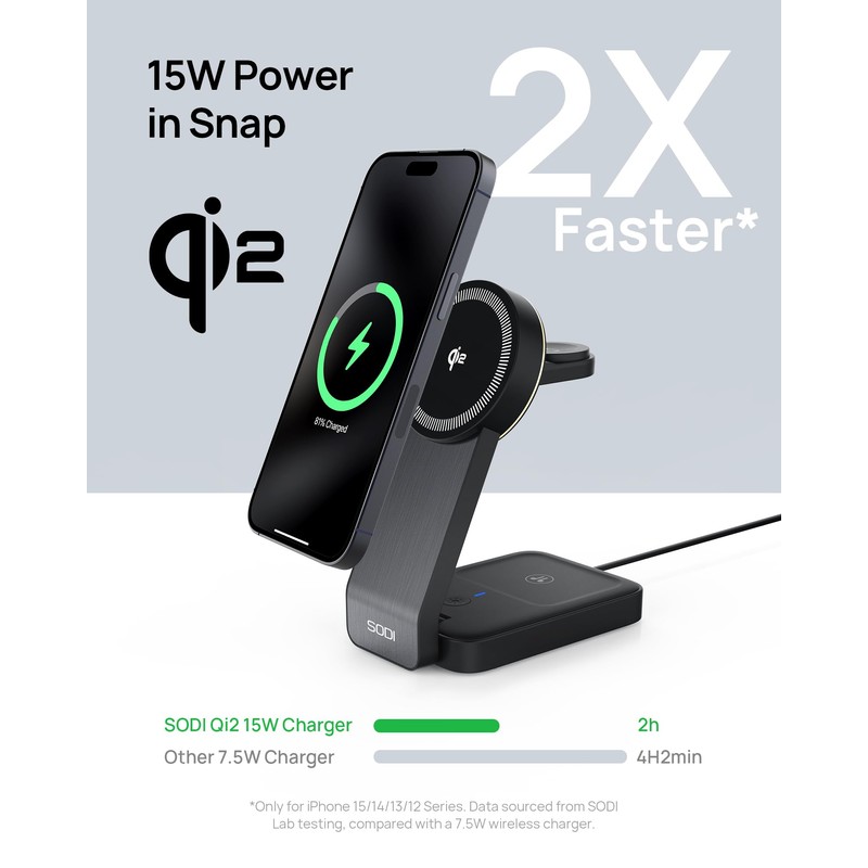 SODI Qi2 Compatible Magnetic 3-in-1 Wireless Charging Station