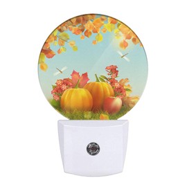 Uanvaha Plug in Autumn Night Light Thanksgiving Harvest Grass Fallen Maple Leaves Dragonfly Nightlights Auto On/Off Dusk to Dawn Night Lamps for Home Bedroom Living Room Bathroom, LEDLAMP3001