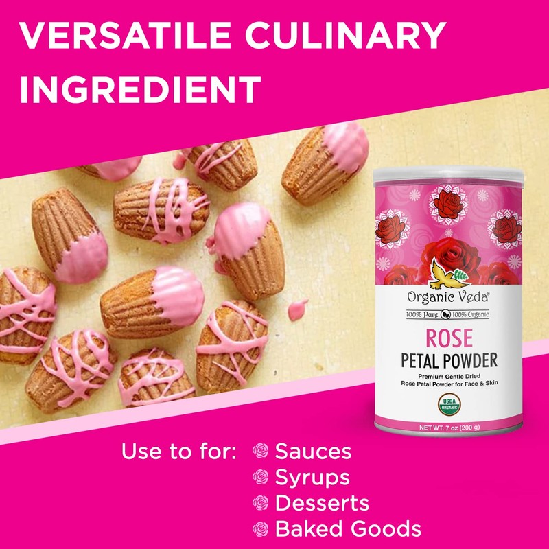 Organic Veda Edible Rose Petal Powder - Organic Rose Petal