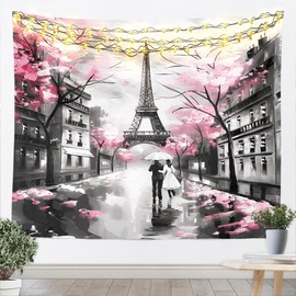 meiyoeat Eiffel Tower Tapestry Large 59"x82" Kids Pink Black Paris Wall Hanging Blanket Boys Girls Couple Lover Wall ArtPink Flower Romantic Lightweight