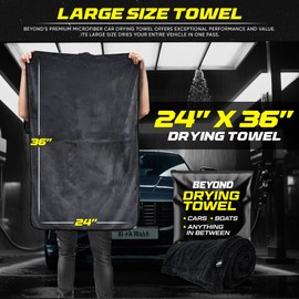 Beyond Drying Towel 1300 GSM - Super Absorbent Large Premium Microfiber Detailing Towel for Cars and Boats - Twisted Loop Microfiber Technology - One-Pass Scratch and Streak Free - 24' x 36' Black