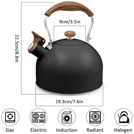 Whistling Tea Kettle for Stovetop, Tea Pots 2.5L Stainless Steel Water Kettle with Wood Pattern Folding Handle Whistle Kettle for Tea Coffee (Black)