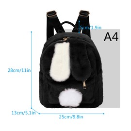 Women Girls Mini Backpack Cute Fluffy Plush Rabbit Ears Backpack Casual Shoulder Bag Satchel Purse Small Rucksack Travel Daypacks