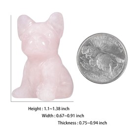 Nupuyai Set of 2 Dog Figures Crystal Decorative Gemstone French Bulldog Figure Small Healing Stone Puppy Animal Figures Set for Lucky Charm Pocket Stones Feng Shui Decoration, Rose Quartz Stone