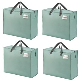 VENO 4 Pack Storage Moving Bags, Organizer Bag, Storage Tote, Zipper On Top, Sturdy, Carrying Bag, Camping Bag for Clothes, Bedding, Comforters, Pillows (22 Gallon Light Green, 4 Pack)