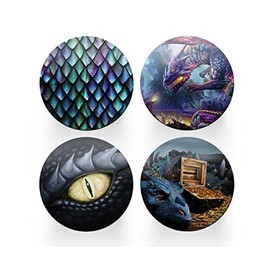4 x Round Dragon Coasters - Mythical Cartoon Funny Men Women Set Theme House Warming Circle Drinks Kitchen Decoration Décor Gift #80221