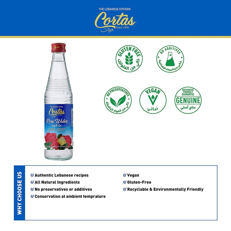 Cortas - Rose Flower Water, 17 Fl Oz (500ml), Large