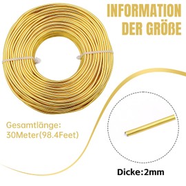 Uxney Jewellery Wire, 2 mm Thick Aluminium Craft Wire, Jewellery Making Wire, Metal Wire for Crafts, Aluminium Wire, Wire, DIY, Metal Crafts, Art Wires (Gold, 30 Metres)