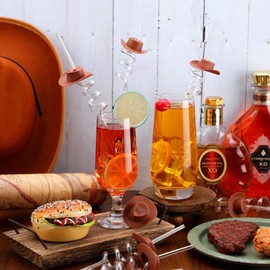 Umigy 24 Pcs Mini Western Cowboy Hat Straw 70s Decorative Cowgirl Straws Bachelorette Straws Rodeo Party Favors Western Party Decorations for Cowboy Birthday Juice Milk Drinks(Brown)