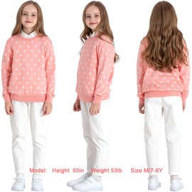 BOBOYOYO Long Sleeve Girls Sweater Cotton Pullover Crew Neck Knit Sweater with Love Heart Pattern for Size 5-12 Y (Pink,11-12 Years)