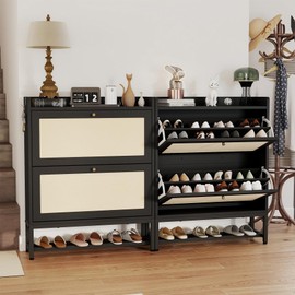 Aivermeil Slim Entryway Shoe Storage Cabinet with 2 Flip Drawers, Modern Freestanding Shoes Organizer Holds 16-20 Pairs, Closed Shoe Storage for Hallway, Foyer - Space-Saving Wood Shoe Cabinet