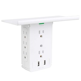 Socket Wall Shelf-CFMASTER 10 Port Surge Protector Wall Outlet, 8 Electrical Outlet Extenders and 2 USB Ports 2.4A, with Removable Built-In Shelf, FCC Listed (1, White)