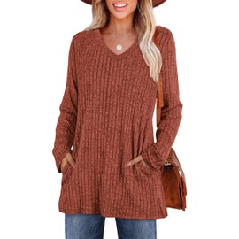 WIHOLL Long Sleeve Shirts for Women Fall Fashion 2025 V Neck Plus Size Sweaters Fall Tops Tunic Dressy Casual Lightweight Sweaters Fall Outfits for Women 2025 Fashion Clothing 2XL