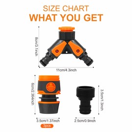 Garden Hose Pipe Connector and Fittings Set, Outside Tap to Hosepipe Adapter 3/4'' and 1/2'' 2 in 1, Garden Tap Splitter Garden Hose Pipe Splitter 2 Way