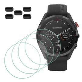MTHGH Protector de Pantalla compatible con Garmin Approach S62 Premium GPS Golf Smartwatch [4 Pcs] + Tapones Anti-polvo 5Pcs, Cristal Templado 9H Dureza Película Libre de Burbujas Cubierta Protectora