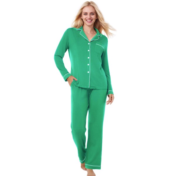 Exemaba Women Long Sleeve Pajama Set Modal Button Down 2-Piece