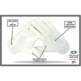 Scale Wear Design Stealth Beast Football Receiver Gloves - Tacky Sticky Grip Skin Tight Adult Pro Elite Super Performance Youth Man Boy Men Sizes (White - White, Youth - XL)