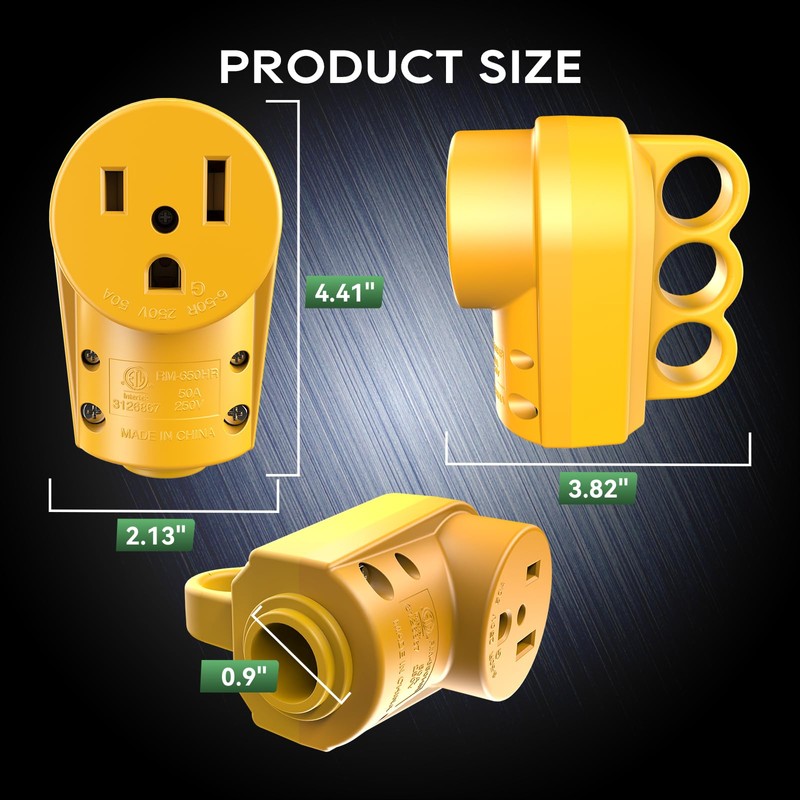 RVGUARD NEMA 6-50R Receptacle, 250 Volt 50 Amp Female Plug,