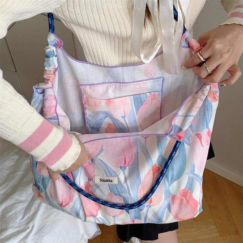 Women's Tote Bag, Handbag, Shoulder Bag, Foldable, Drawstring Pattern, Large