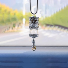 Hanging Car Air Freshener Diffuser, Refillable Essential Oils Empty Perfume Bottle, Alloy Car Aromatherapy Fragrance Perfume Pendant Bottle, Universal Car Interior Ornaments Decor (Silver)