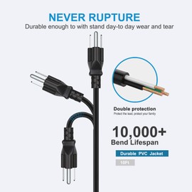 10Ft Universal 3 Prong Power Cord Cable Charger for LG TV 32" 39" 40" 42" 44" 47" 49" 50" 55" 60" 65" Inch Smart LED LCD HD TV Replacement C5 Power Cord for Dell HP Asus Acer Toshiba Laptops, Monitors